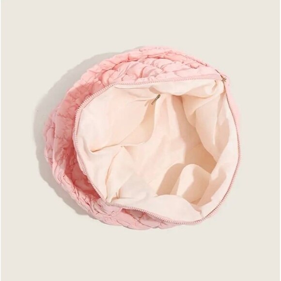 Light Pink Quilted Puffer Shoulder Tote Bag Large Capacity Travel Purse - Picture 2 of 6